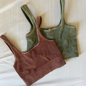 Ribbed Scoop Crop Tanks - Olive & Mauve